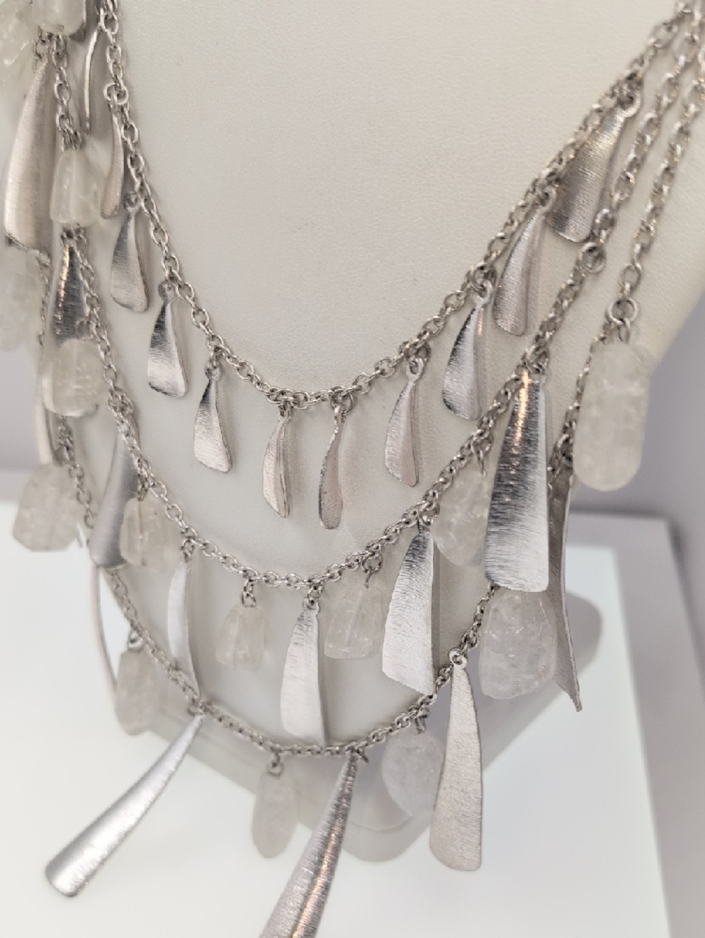Premier Designs Silver Multi-Strand Dangle Necklace with Clear Drops